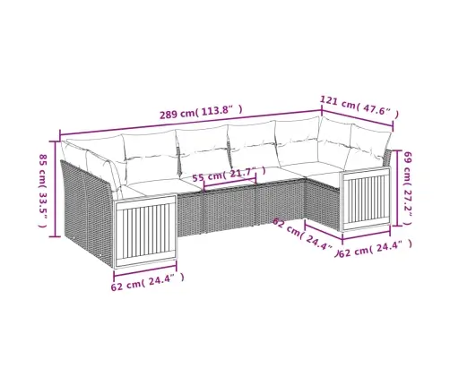 Sofos Komplektas Su Pagalvėlėmis, 7 Dalių, Juodas, Poliratanas