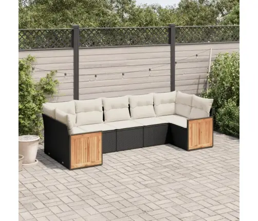 Sofos Komplektas Su Pagalvėlėmis, 7 Dalių, Juodas, Poliratanas