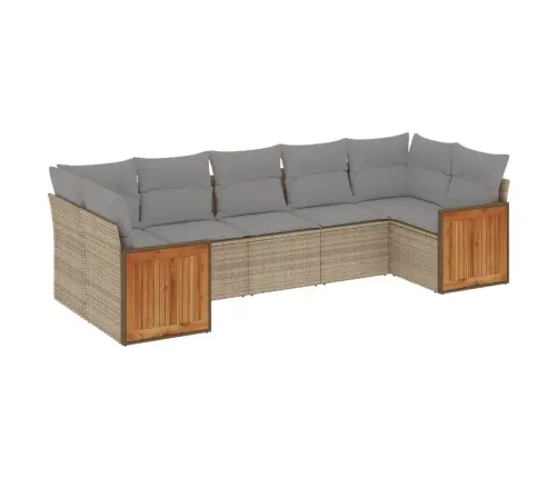 7-Daļīgs Dārza Dīvāna Komplekts, Matrači, Bēša Pe Rotangpalma Vidaxl