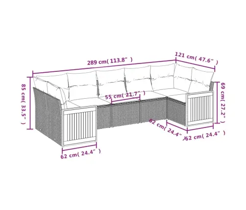 7-Daļīgs Dārza Dīvāna Komplekts, Matrači, Pelēka Pe Rotangpalma Vidaxl