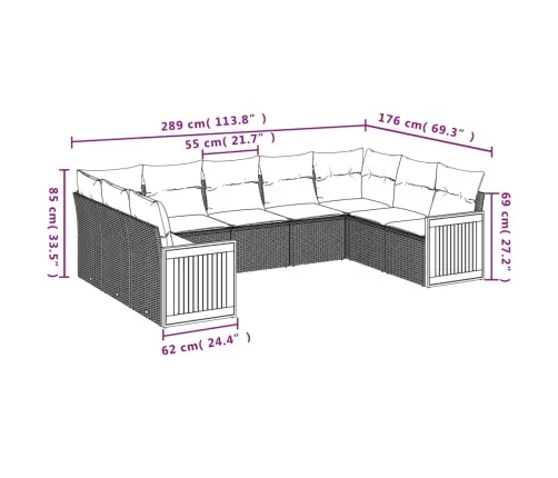 9-Daļīgs Dārza Dīvānu Komplekts, Matrači, Bēša Pe Rotangpalma Vidaxl
