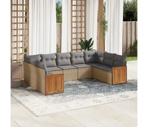 9-Daļīgs Dārza Dīvānu Komplekts, Matrači, Bēša Pe Rotangpalma Vidaxl