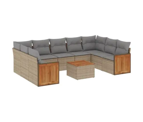 10-Daļīgs Dārza Dīvāna Komplekts, Matrači, Bēša Pe Rotangpalma Vidaxl