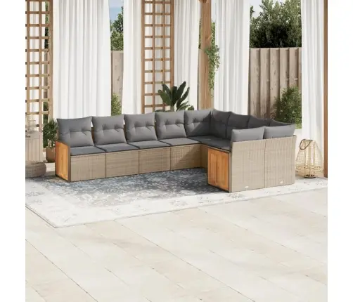 9-Daļīgs Dārza Dīvānu Komplekts, Matrači, Bēša Pe Rotangpalma Vidaxl