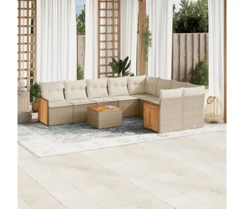 10-Daļīgs Dārza Dīvāna Komplekts, Matrači, Bēša Pe Rotangpalma Vidaxl