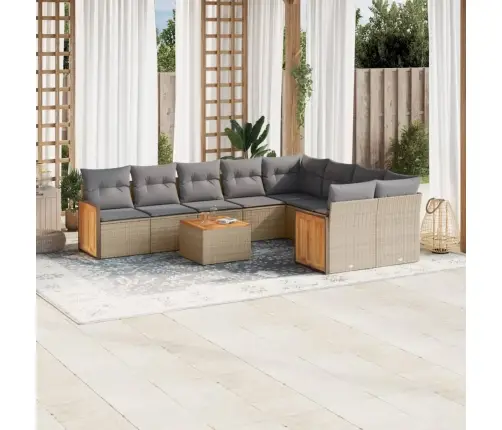 10-Daļīgs Dārza Dīvāna Komplekts, Matrači, Bēša Pe Rotangpalma Vidaxl