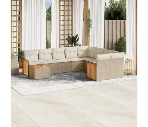 10-Daļīgs Dārza Dīvāna Komplekts, Matrači, Bēša Pe Rotangpalma Vidaxl