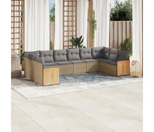 10-Daļīgs Dārza Dīvāna Komplekts, Matrači, Bēša Pe Rotangpalma Vidaxl