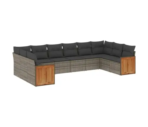 10-Daļīgs Dārza Dīvāna Komplekts Ar Matračiem, Pelēks Pe Pinums Vidaxl