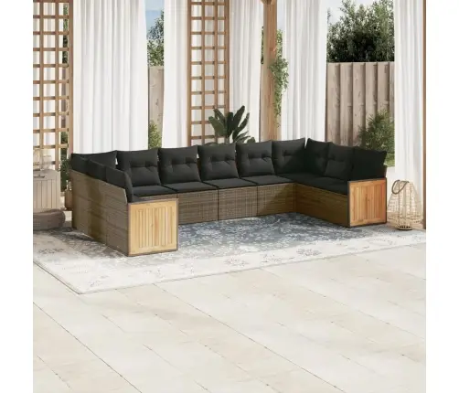 10-Daļīgs Dārza Dīvāna Komplekts Ar Matračiem, Pelēks Pe Pinums Vidaxl