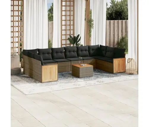 Sodo Komplektas Su Pagalvėlėmis, 11 Dalių, Pilkas, Poliratanas