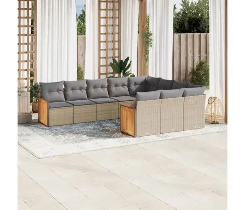 Sofos Komplektas Su Pagalvėlėmis, 10 Dalių, Smėlio, Poliratanas