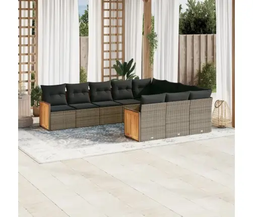 10-Daļīgs Dārza Dīvāna Komplekts Ar Matračiem, Pelēks Pe Pinums Vidaxl