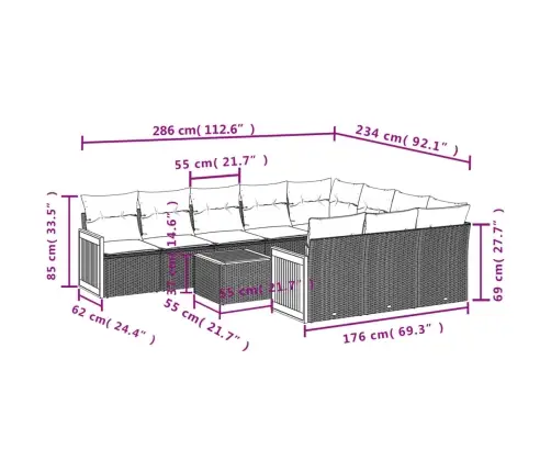 11-Osaline Aiadiivani Komplekt Patjadega, Must, Polürotang