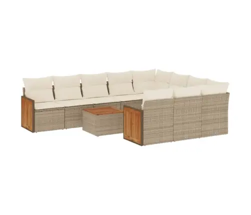 11-Daļīgs Dārza Dīvāna Komplekts, Matrači, Bēša Pe Rotangpalma Vidaxl