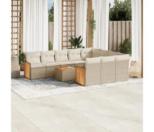 11-Daļīgs Dārza Dīvāna Komplekts, Matrači, Bēša Pe Rotangpalma Vidaxl