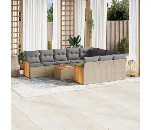 11-Daļīgs Dārza Dīvāna Komplekts, Matrači, Bēša Pe Rotangpalma Vidaxl