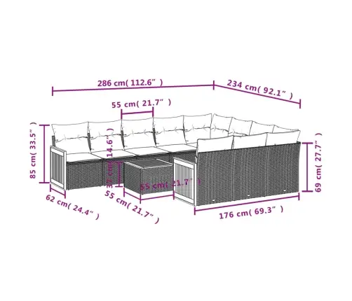 11-Osaline Aiadiivani Komplekt Patjadega, Hall, Polürotang