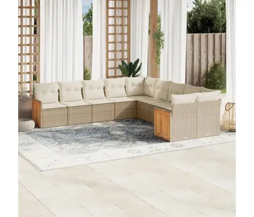 10-Daļīgs Dārza Dīvāna Komplekts, Matrači, Bēša Pe Rotangpalma Vidaxl