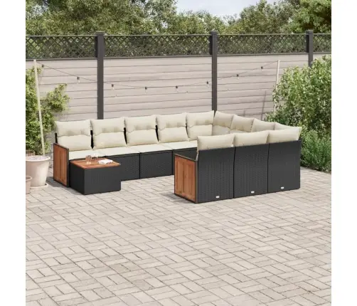 11-Daļīgs Dārza Dīvāna Komplekts, Matrači, Melna Pe Rotangpalma Vidaxl