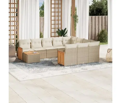 11-Daļīgs Dārza Dīvāna Komplekts, Matrači, Bēša Pe Rotangpalma Vidaxl