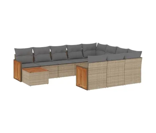 11-Daļīgs Dārza Dīvāna Komplekts, Matrači, Bēša Pe Rotangpalma Vidaxl