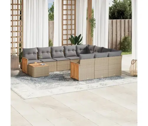 11-Daļīgs Dārza Dīvāna Komplekts, Matrači, Bēša Pe Rotangpalma Vidaxl