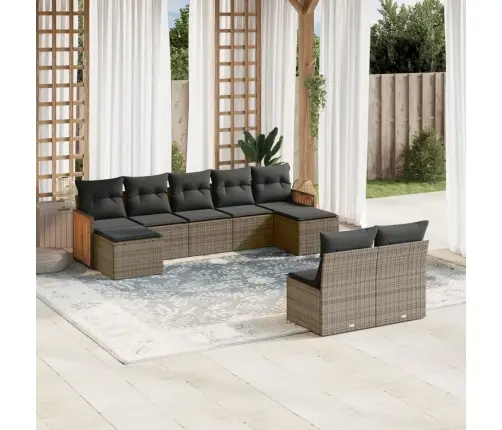 Sofos Komplektas Su Pagalvėlėmis, 9 Dalių, Pilkas, Poliratanas