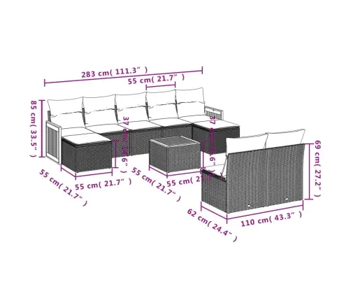 10-Daļīgs Dārza Dīvāna Komplekts, Matrači, Melna Pe Rotangpalma Vidaxl