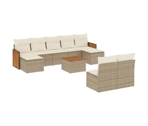 Sofos Komplektas Su Pagalvėlėmis, 10 Dalių, Smėlio, Poliratanas