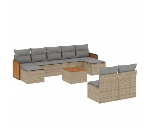 10-Daļīgs Dārza Dīvāna Komplekts, Matrači, Bēša Pe Rotangpalma Vidaxl