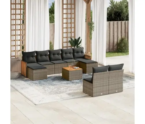 Sodo Komplektas Su Pagalvėlėmis, 10 Dalių, Pilkas, Poliratanas