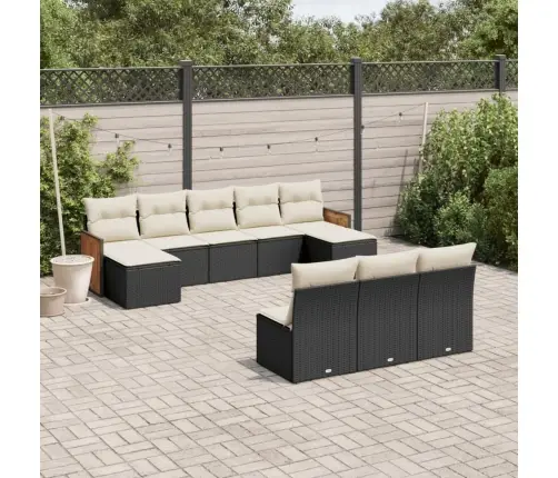 10-Daļīgs Dārza Dīvāna Komplekts, Matrači, Melna Pe Rotangpalma Vidaxl