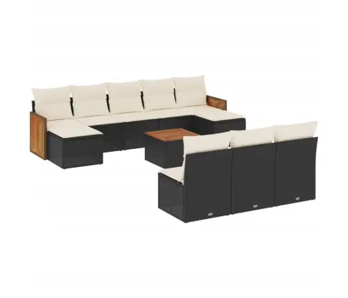 11-Daļīgs Dārza Dīvāna Komplekts, Matrači, Melna Pe Rotangpalma Vidaxl