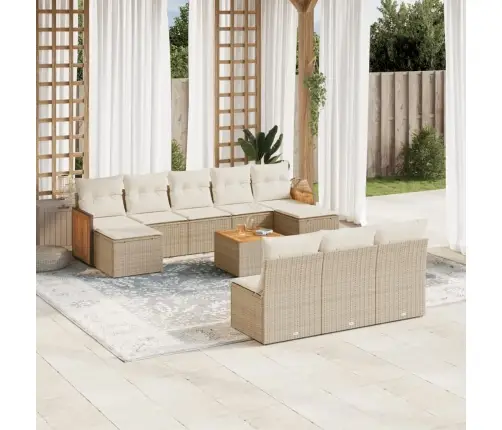 11-Daļīgs Dārza Dīvāna Komplekts, Matrači, Bēša Pe Rotangpalma Vidaxl