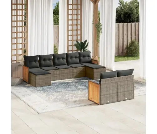 Sofos Komplektas Su Pagalvėlėmis, 9 Dalių, Pilkas, Poliratanas