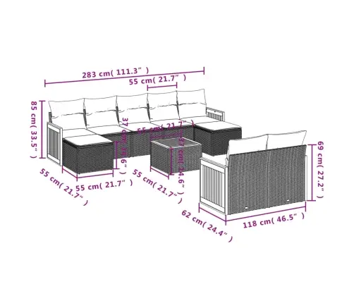 Sodo Komplektas Su Pagalvėlėmis, 10 Dalių, Juodas, Poliratanas