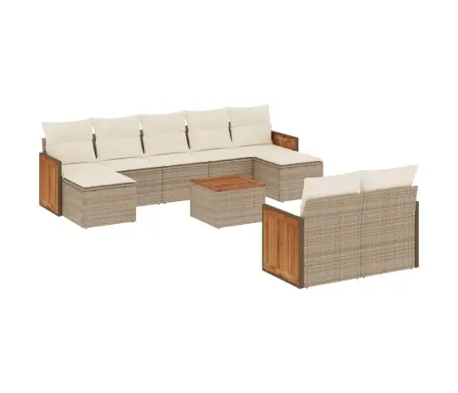 10-Daļīgs Dārza Dīvāna Komplekts, Matrači, Bēša Pe Rotangpalma Vidaxl