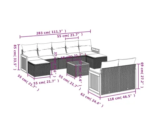 Sodo Komplektas Su Pagalvėlėmis, 10 Dalių, Pilkas, Poliratanas