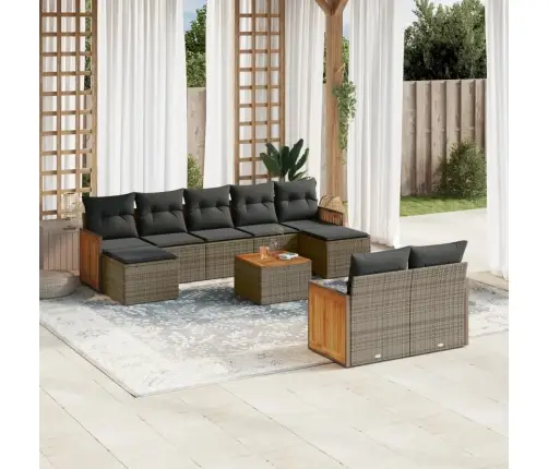 Sodo Komplektas Su Pagalvėlėmis, 10 Dalių, Pilkas, Poliratanas