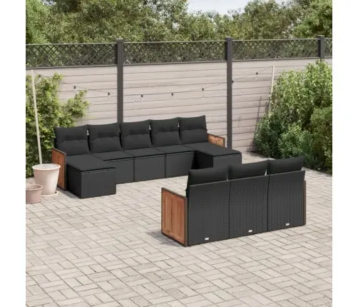 Sodo Komplektas Su Pagalvėlėmis, 10 Dalių, Juodas, Poliratanas