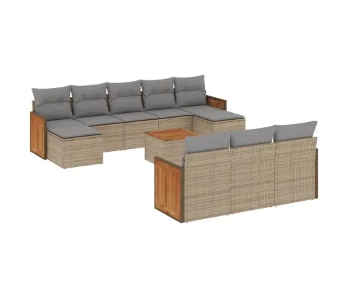 11-Daļīgs Dārza Dīvāna Komplekts, Matrači, Bēša Pe Rotangpalma Vidaxl