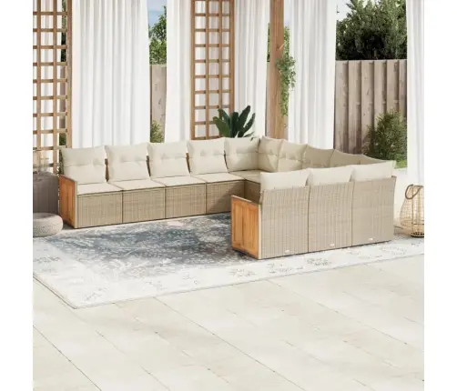 11-Daļīgs Dārza Dīvāna Komplekts, Matrači, Bēša Pe Rotangpalma Vidaxl