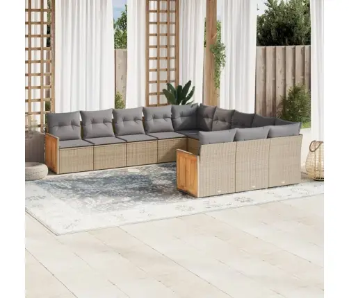 11-Daļīgs Dārza Dīvāna Komplekts, Matrači, Bēša Pe Rotangpalma Vidaxl