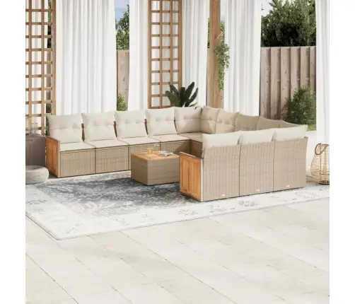 12-Daļīgs Dārza Dīvāna Komplekts, Matrači, Bēša Pe Rotangpalma Vidaxl