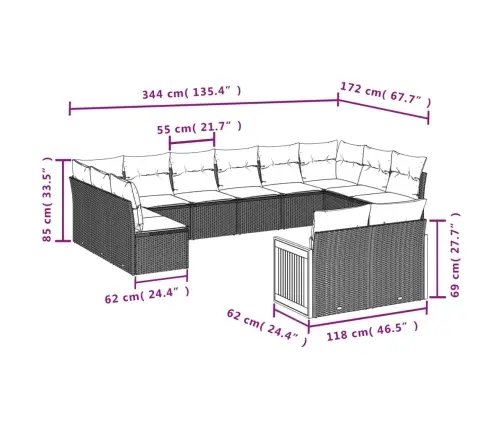 12-Osaline Aiadiivani Komplekt Patjadega, Must, Polürotang