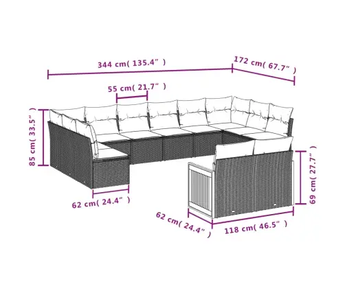 12-Osaline Aiadiivani Komplekt Patjadega, Must, Polürotang