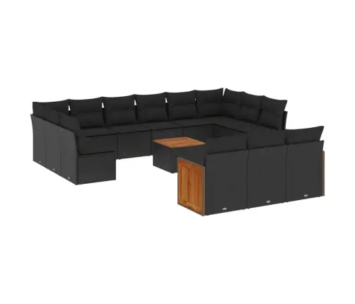 14-Daļīgs Dārza Dīvāna Komplekts, Matrači, Melna Pe Rotangpalma Vidaxl