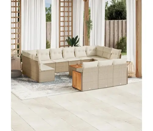 Sodo Komplektas Su Pagalvėlėmis, 14 Dalių, Smėlio, Poliratanas