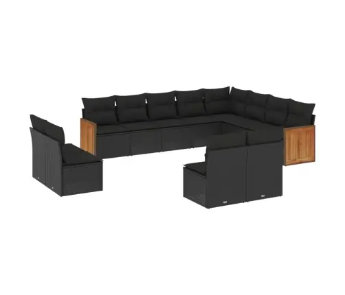 Sofos Komplektas Su Pagalvėlėmis, 12 Dalių, Juodas, Poliratanas